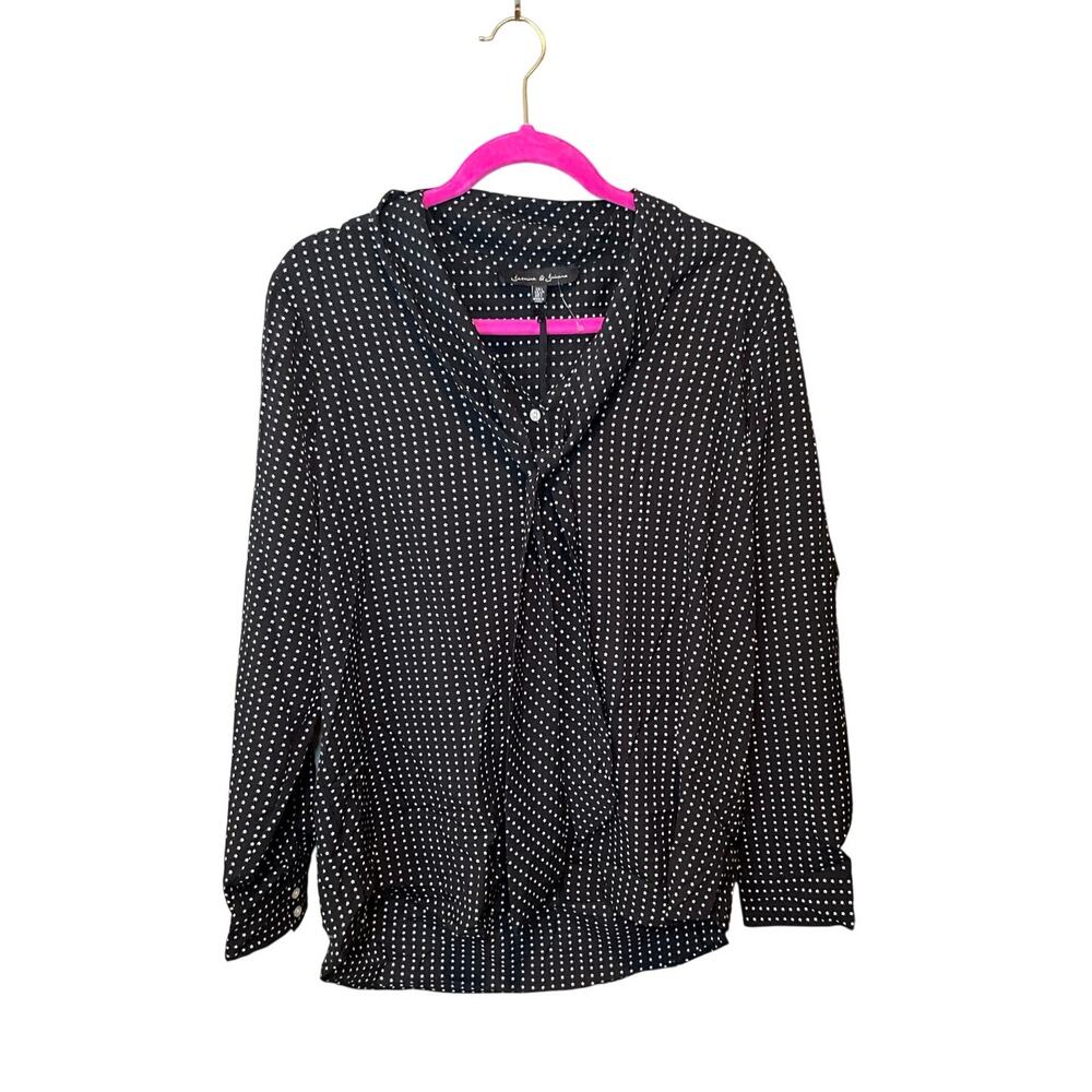 Jasmine & Juliana Button Down Star Shirt Long Sleeve Tie V-Neck Black Size L NWT